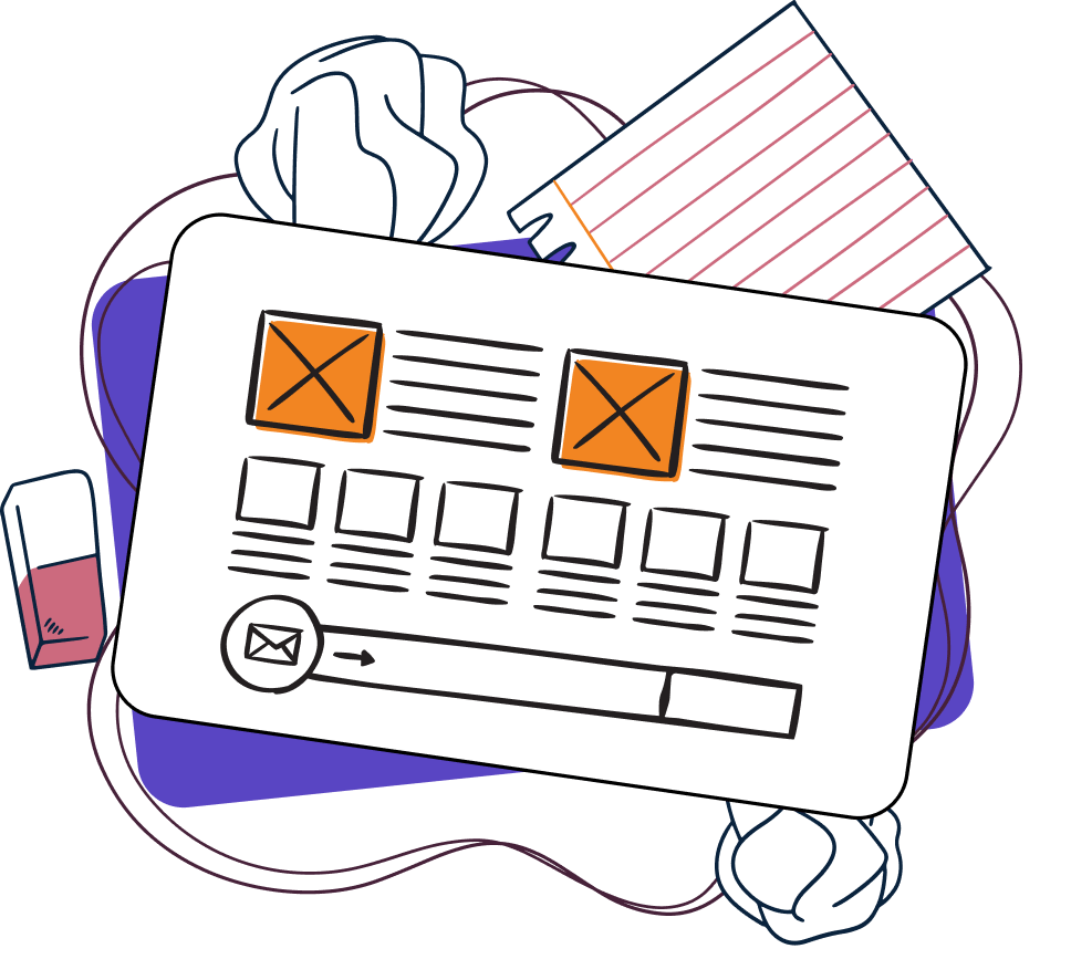 Illustration of a tangled website being transformed by Squibble, a creative design agency in Birmingham, into a streamlined and high-performing platform.