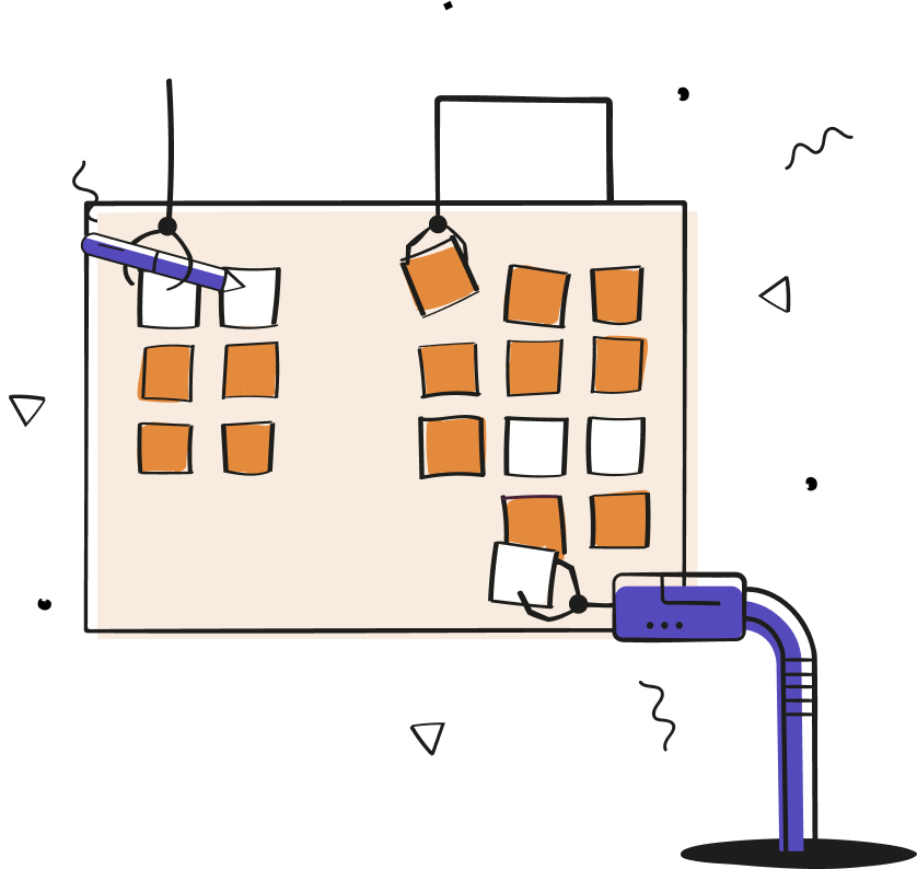 Illustration symbolising the Strategy Workshop process by Squibble, a brand strategy agency, helping businesses fix unclear messaging and misaligned goals